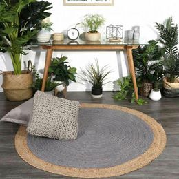 Carpets Jute Rug Round Natural Carpet Reversible Braided Modern Rustic Look Grey And Beige Border For Home Living Area