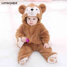 Baby Boy Girl Clothes Romper Onesie Newborn Cartoon Bear Costume Funny Rompers Flannel Warm Winter Infant Clothing 210911