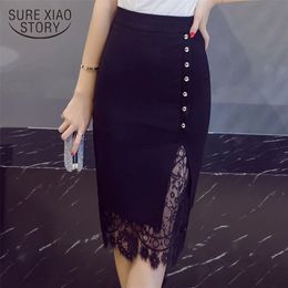 Women's Skirt High Waist Pencil Skirt Summer Fashion Women Knee Length Lace office Lady Formal Skirts Plus Size 167A 30 210310