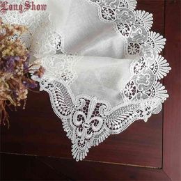 Butterfly Table Runner Creative Luxury Weding Party Decorative Embroidered Lace Trim White Colour Mesh Fabric 210708