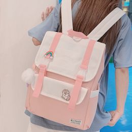 Women Oxford Cute Badge Student Fashion College Harajuku Buckle Backpack Kawaii School Book Bags