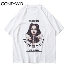 Tees Shirt Men Streetwear Hip Hop Gothic Punk Cartoon Girl Print Harajuku Cotton Casual Loose Short Sleeve T-Shirt Tops 210602