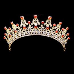 Vintage Gold And Red Crystal Wedding Imperial Mediaeval Tiara Rhinestone Pageant Bridal Crown Prom Princess Bride Hair Jewellery J0121