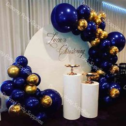 80pcs Christening Balloons Garland Arch Navy Blue and Gold Foil Latex Balloon for Baby Shower ism Party Decoration 210719