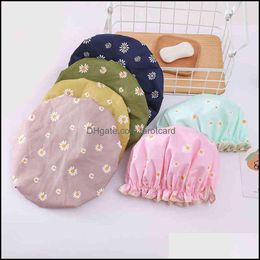 Shower Caps Bathroom Accessories Bath Home & Garden Ladies Double Layer Satin Cap Waterproof Elastic Printing Padded Bathe Colorf Farmhouse