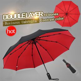 Windproof Double Automatic Folding Umbrella Female Male Ten Bone Car Luxury Large Business Umbrellas Men Rain Women Gift Parasol 210223