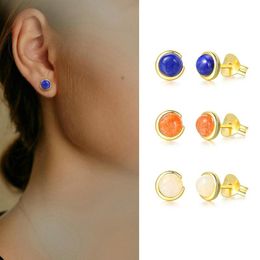 Stud MoBuy 925 Sterling Silver Earring For Women Natural Moontone Gemstone Bean Moon 14K Gold Plated Fine Jewelry EI158