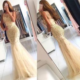 Aso Ebi 2021 Arabic Plus Size Champagne Mermaid Sexy Evening Dresses Sheer Neck Lace Beaded Prom Formal Party Second Reception Bridesmaid Gowns Dress ZJ496
