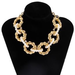 Chokers Vintage Golden&Silver Color Hyperbole Circle Twist Chain Imitation Pearls Choker Necklace Punk Jewelry Accessories For Women