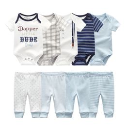 Newborn Bodysuits+Pants Boy Girl Clothes Unisex Baby Rompers Clothing Sets 3-12M Cotton Infant roupas de bebe 210309