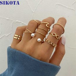 Vintage Cold Wind Women Ring Gothic 10 Pieces Rings Set Creativity Simplicity Pearl Aestethic Deliver Friend 211217