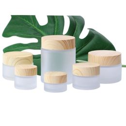 5g 10g 15g 20g 30g 50g Frosted Glass Jar Refillable Cream Bottle Cosmetic Container Pot With Imitated Wood Grain Plastic Cover