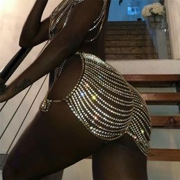 Woman Sexy Full Rhinestone Shining Short skirt Mini Wavy Fashion Hip Waist Shorts Rave Party Body jewelry chain