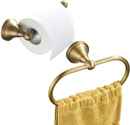 Bath Accessory Set IMPEU Toilet Paper Holder And Towel Ring Wall Mounted Antique Brass (Brushed Bronze)