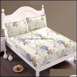 Sheets & Sets Bedding Supplies Home Textiles Garden Floral Printed Fitted Sheet And Case Polyester Mattress Er Bed Linens With Elastic For D