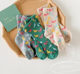 2021 cute kids cartoon printed socks children INS tide dinosaur casual student sock autumn winter boys girls tube hosiery D121