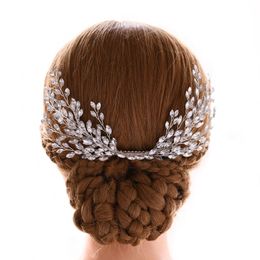 SLBRIDAL Handmade Silver Color Clear Crystal Rhinestones Wedding Comb Bridal Headpieces Hair Accessories Women Jewelry