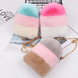 Faux Fur Rainbow Purses and Handbags Women Coin Wallet Shoulder Bags Girls Plush Pures Ladies Clutch Bag