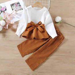 Bear Leader Girls Baby Clothing Sets Toddler Fashion Spring Fall Children's Bow Kids Patchwork T-Shirt Stripe Suits Clothing Y220310