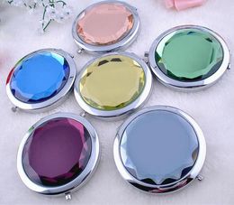 crystal compact mirror wholesale UK - 10 colors crystal compact mirror free logo print engraved cosmetic compact magnifying make up mirror wedding gift for guests d
