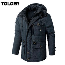 2021 Winter Long Jacket Hooded Thick Warm Jackets Mens Military Multi-pockets Parka Casual Coat Tops Male Comfortable Outerwear Y1109