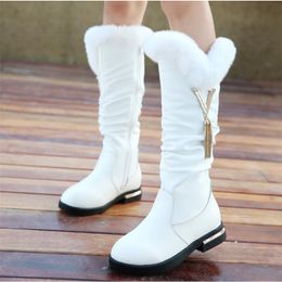 high quality Genuine leather Girls Long Snow Boots 26-37 Winter Martin boots for Plush Warm Shoes for girls kids Sport Shoes 211019