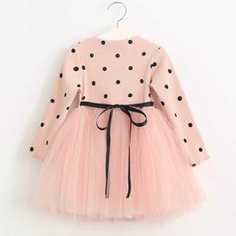Retail Spring Autumn Girl Dresses Korea Style Polka dot gauze Long Sleeve Princess Dress Children Clothing 2-6T AZ470 210610