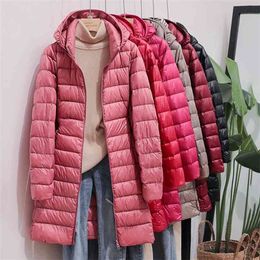 SEDUTMO Winter Womens Down Jackets Long Ultra Light Thin Casual Coat Puffer Jacket Slim Remove Hooded Parka ED1275 210916