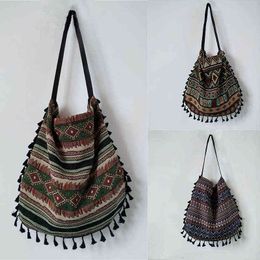 New Vintage Bohemian Fringe Shoulder Bag Women Tassel Boho Hippie Gypsy Fringed Womens Handbags Open s 240518