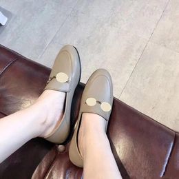 Summer women Designer Flat casual Dress shoes Authentic cowhide Metal buckle Ladies luxury Printed leather Black Trample Cosy boat Slippers