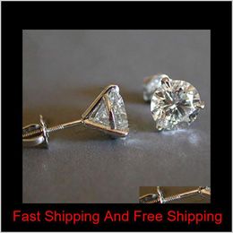 Jewellery & Accessories Luxury Female 6/7/8Mm Round Lab Diamond 100% Real 925 Sterling Silver Earrings For Women Small Screw Stud Rv10A Osjtg