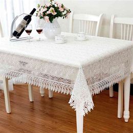 glass gauze Canada - Lace Tablecloth Pink White Glass Gauze Antependium Embroidery Cover European Style Square Tea Cloth 210626