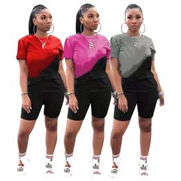 Jogger suit women summer tracksuits plus size S-2XL outfits short sleeve T shirts+black shorts pants two piece set letters sportswear casual sweatsuits 5097