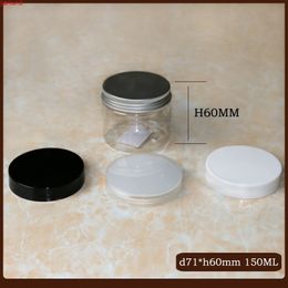 50pc/lot 150ml 180ml 200ml Clear Plastic Cosmetic PET Jar Transparent White Black lid Aluminium cap Travel Bottlgood qty