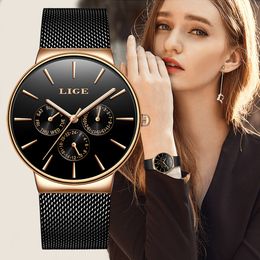 Classic Women Rose Gold Top Brand Luxury Laides Dress Business Fashion Casual Waterproof Watches Quartz Calendar Wristwatch 210310