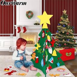 OurWarm 3D DIY Felt Christmas Tree with Ornaments Kids New Year Toys Artificial Tree Xmas Gifts Door Wall Hanging Decorations 201017