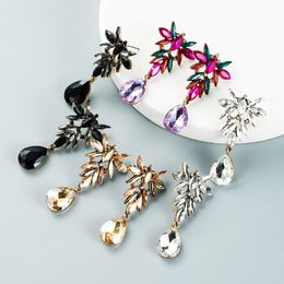 Luxury Multi Colour Rhinestone Dangle Earrings Vintage Geometric Water Drop Crystal Drop Earrings Girls Party Jewellery