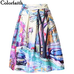 Fashion Satin Women Summer Vintage Retro Fantasy Scenery Painting Print High Waist Midi Skirt Ball Gown Saia SK056 210309