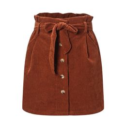 Autumn Winter Women's Flower Bud Skirt Corduroy High Waist Solid Vintage Casual Women Skirts Micro Mini 210309