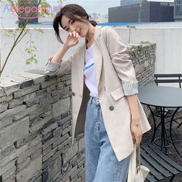 Aelegantmis Spring Autumn Chic Women Blazer Casual Double Breasted Notched Jackets Ladies England Style Outerwear Suits X0721