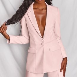 Zweiteiliger Damen-Blazer-Anzug, sexy, elegante Frau, Jacke und Hose, weiblicher Blazer, rosa, gelb, schickes Damen-Outfit, Büro-Damen