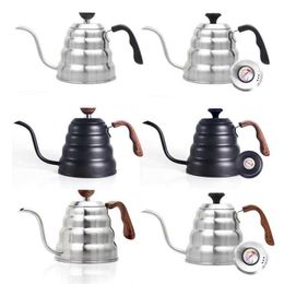 1.2L 1L Stainless Steel Pour Over Coffee Pot Drip Kettle with Thermometer Insulated Handle For Home Offic