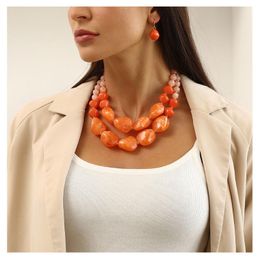 Earrings & Necklace Rock Resin Beaded Double Layer Sweater Jewelry 2022 Trend For Women Purple And Orange Irregular Reiki Women's