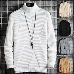 Korean Fashion Sweater Mock Neck Sweater Knit Pullovers Autumn Slim Fit Fashion Clothing Men Solid Color Irregular Stripes 211221