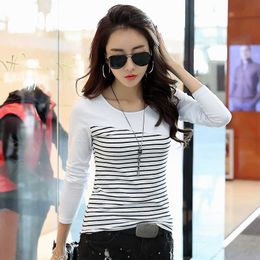 T Shirt Women Top Shirts Long sleeve Casual Tshirt Striped Female O-neck T-Shirt Women's Tops Tee Shirt Femmel X0527