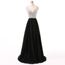 Sexy Chiffon Formal Evening Dresses 2021 Deep V-Neck Sequined Crystal Beading A-line Plus Size Cocktail Prom Party Gowns 01