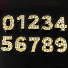 2021 new 10mm Golden Full Diamond Numbers Licence Plate Key Chain Letters Jewellery Findings Components Designer Charms Designer Jewellery