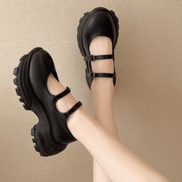 Lolita Shoes Double Buckle Mary Janes Shoes For Girls Platform Casual Shoes Thick Sole Leather Ladies Retro Spring 8956N
