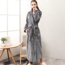 Women's Bathrobe Autumn Winter Warm Homewear Terry Robe Solid Long Sleeve Thick Casual Dressing Gown Clothing For Sleeping 210924