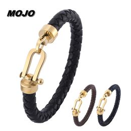 High Quality Genuine Leather 18K Gold Stainless Steel Charm Bracelet Jewelry for Men Gift